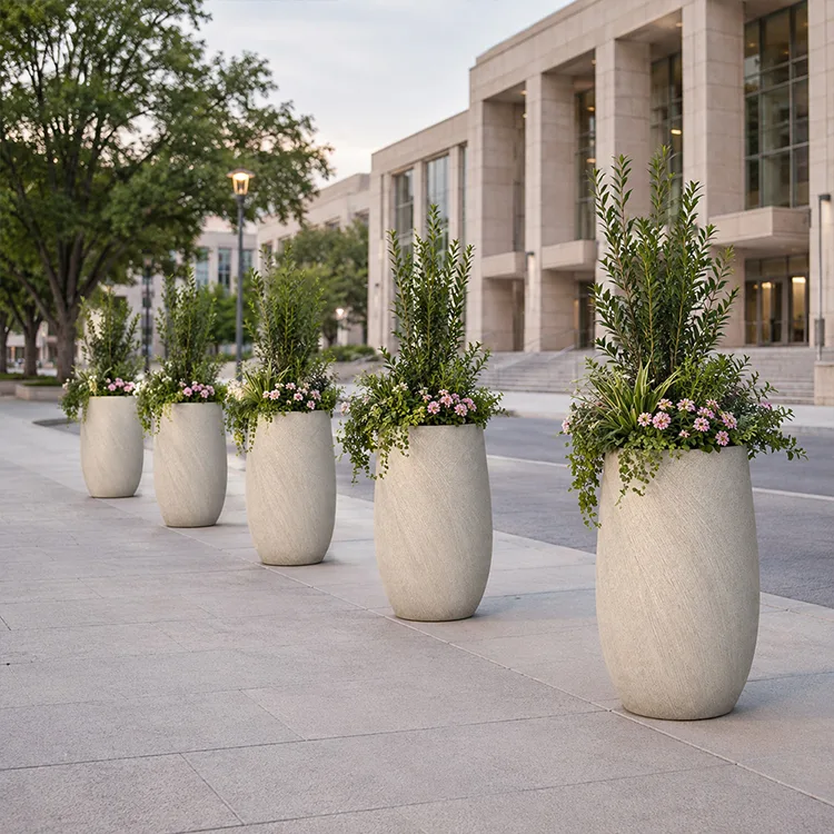 Fiberglass Textured Planter Set